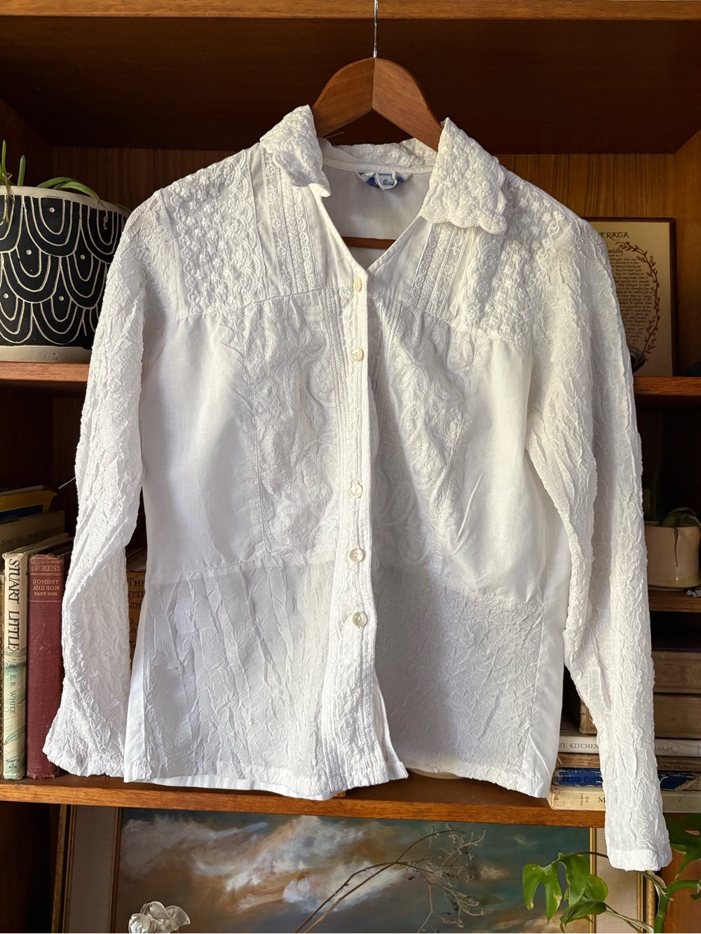 Vintage April Cornell CottageCore White Button Down S